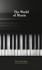 Fototapeta premium Music poster design with the inscription - The World of Music. Piano keys, top view.