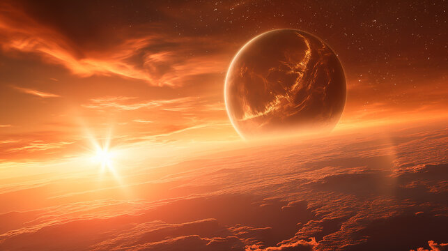 The image shows a post-apocalyptic landscape with a cracked moon.