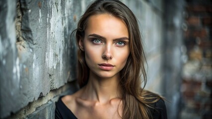 Naklejka premium a woman that is standing in front of a wall, beautiful female face