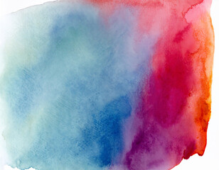 Obraz premium Bold blue to crimson red color watercolor wash, vibrant flowing colors on watercolour paper, marbling, gentle gradient with natural textures. Background backdrop, organic texture.