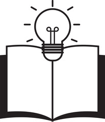 illustration of an open book icon and above there is a light, the concept of lots of ideas for opening a book