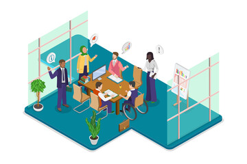 3D Isometric Flat  Illustration of Diversity And Inclusion In Workplace, Employee Protection