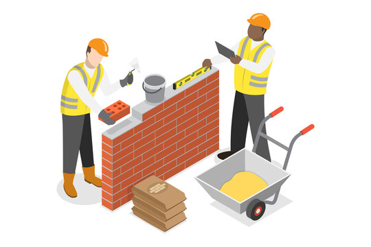 3D Isometric Flat  Illustration of Constraction, Professional Engineering and Building