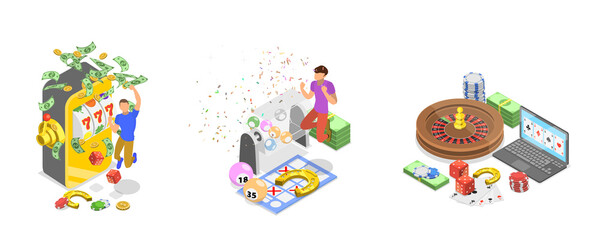 3D Isometric Flat  Illustration of Internet Gambling, Online Casino