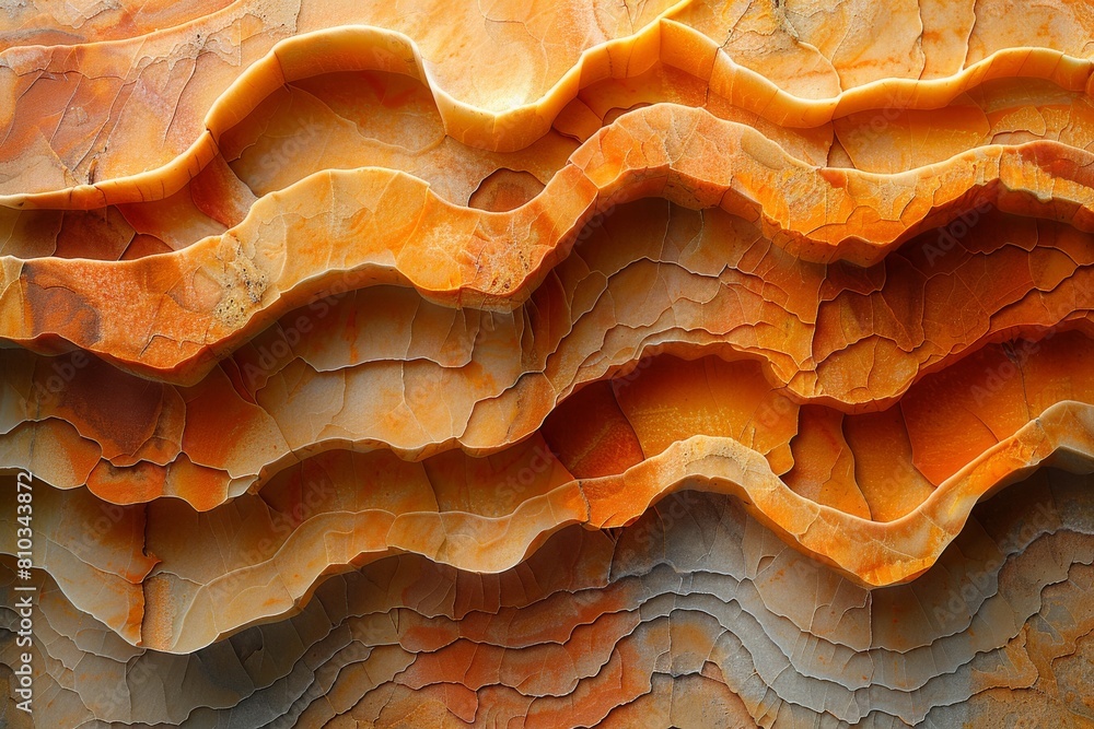 Poster close-up shot of multiple curved layers of orange rock formations, showcasing natural geological pro