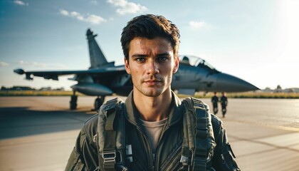 A fighter pilot's stance in front of their jet, showcasing military aviation