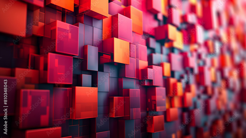 Poster vivid 3d geometric abstract background with red and orange cubes, perfect for dynamic presentations 