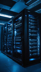 Data server rack hub room with big data computer center