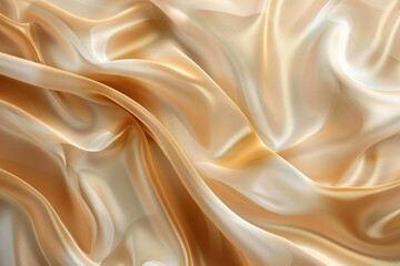 Obraz premium Abstract tenderness beige brown silk background luxury wave cloth satin pastel color fabric. Gold aqua liquid wave splash, wavy fluid texture. Fluttering material. 3D animation motion design