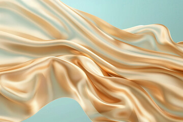 Obraz premium Abstract tenderness beige brown silk background luxury wave cloth satin pastel color fabric. Gold aqua liquid wave splash, wavy fluid texture. Fluttering material. 3D animation motion design