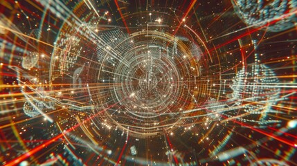 Obraz premium A colorful, abstract image of a spiral with a lot of stars and lines