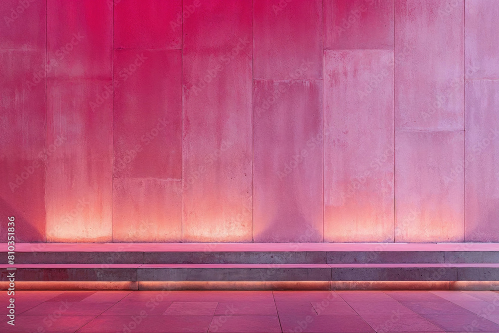 Leinwandbilder illuminated red wall with gradient lighting and pavement floor. architectural background with light 