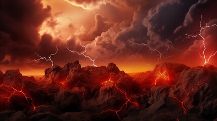 Apocalyptic Vision of a Volcanic Eruption with Spectacular Lightning Storm