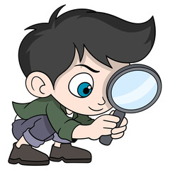 Fototapeta premium young detective is looking for evidence of a crime using a magnifying glass