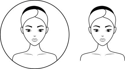 Skin care icon, skin beauty, Linear sign of a female face on a white background - Editable vector illustration EPS10.  A badge with a girl on it.The girl is preparing for cosmetic procedures.