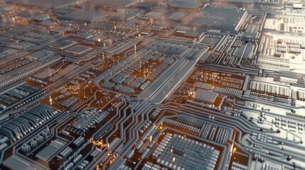 Electric Dreams: Computer-generated city adorned with an abundance of electronic components, an imaginative fusion of technology and urban life