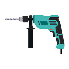 Professional Corded Drill for Construction Projects, Vector Flat Illustration Design