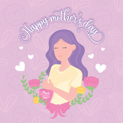 Cute girl character Happy mother day Vector illustration