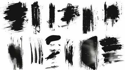Black ink brush strokes. Texture paintbrushes, grunge elements, dry brushes, grungy stain and line, design elements on white background. Vector set 3D avatars set vector icon, white background, black 