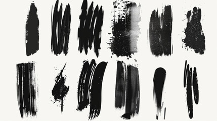 Black ink brush strokes. Texture paintbrushes, grunge elements, dry brushes, grungy stain and line, design elements on white background. Vector set 3D avatars set vector icon, white background, black 