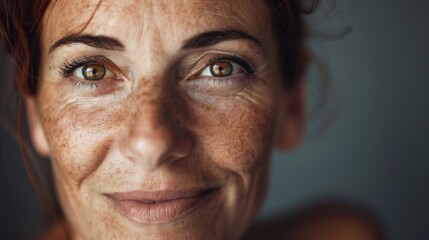A portrait of a woman with a loving expression. Her eyes are soft and her lips are curved into a smile. She is caring and affectionate.