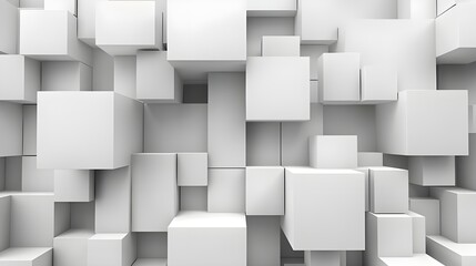 Random shifted inset and offset white  rectangle cubes fading out geometrical background wallpaper banner pattern with copy space, Generative AI
