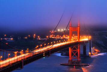 Misty twilight over golden gate bridge