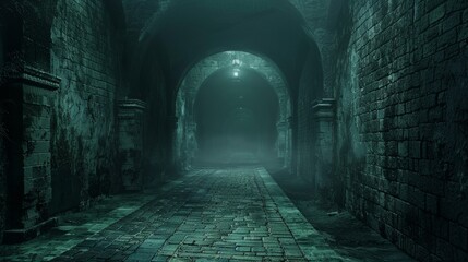 Obraz premium Dark and mysterious footpath through dungeon-like corridors, hinting at a nightmarish journey, mystical school concept