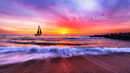 Sunset sailing on the horizon