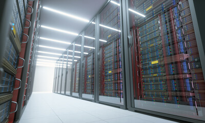 Modern data center with server racks