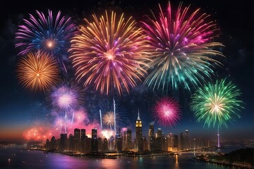 Fototapeta premium Happy New Year Festive Fireworks Display 