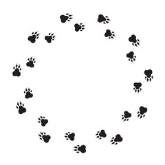 Animal paw prints circle. Vector circular track pattern.