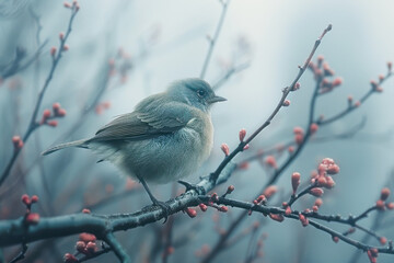 Obraz premium A green bird flying away from twigs in the wild, wildlife template
