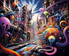 Obraz premium Chromatic Contrasts Colourful Abstract Cyberpunk City Medley