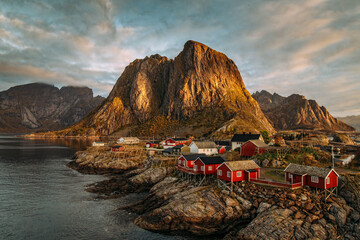 Picturesque fishing village at sunset