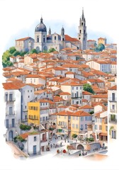 Portugal Country Landscape Watercolor Illustration Art