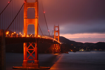 Sunset glow at golden gate bridge