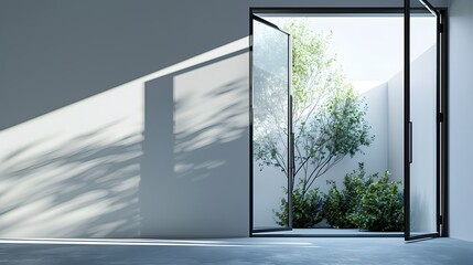 Modern and minimal house window for interior decoration isolated on background, open office glass window frame.
