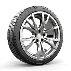 Obraz premium Single tire with alloy wheel isolated on a white background, Ai Generated