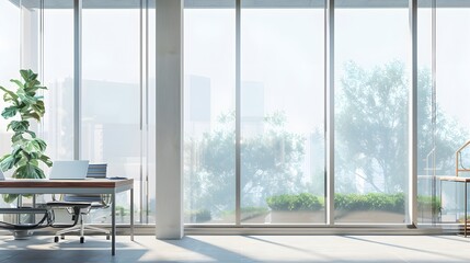 Modern and minimal house window for interior decoration isolated on background, open office glass window frame.