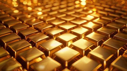 Gold bars background. Gold bullions and squares on golden surface. Luxury concept.