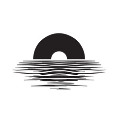 Sunrise with sea in cartoon, doodle style . Image for t-shirt, web, mobile apps and ui. Isolated 2d vector illustration in logo, icon, sketch style, Eps 10, black and white. AI Generative