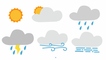 Weather Vector Icon: Sunny, Cloudy, Rainy, Rainy, Lightning and Windy