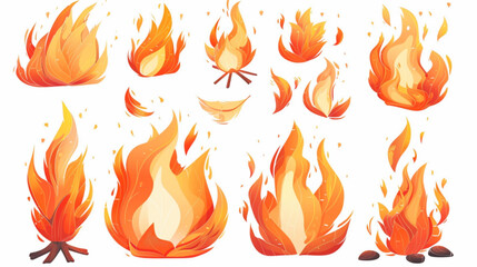 Cartoon red flame. Fire flames, hot fireball, danger wildfire campfire and bonfire elements, fire frames and flaming borders isolated vector set 3D avatars set vector icon, white background, black col