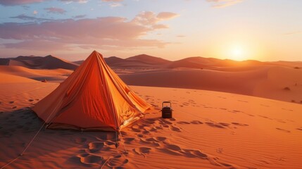 camping in the middle of the desert on a beautiful sunset