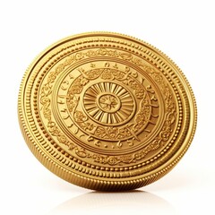 Fototapeta na wymiar Shiny gold coin, perfect isolation against a white backdrop, Ai Generated