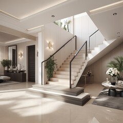 Step by Step Crafting a Modern Entrance Hall with Staircase in Villa.