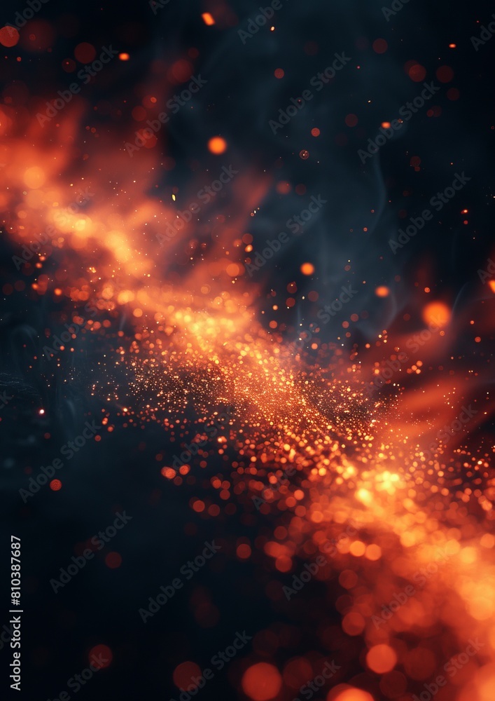 Poster glowing particle dots with colorful dots in abstract background, concept of light shining sparkling 