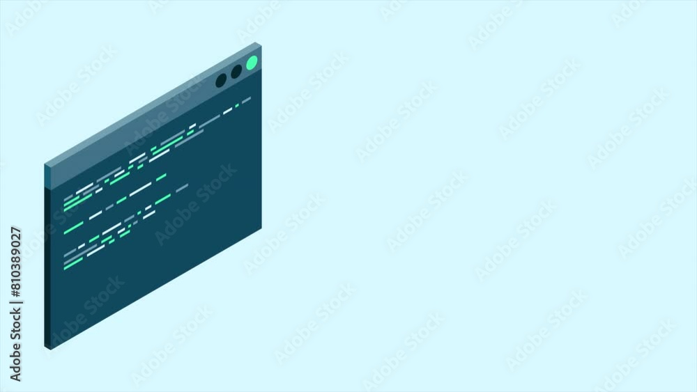 Poster isometric coding screen animation. coding programming technology. programming concept. technology an