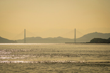 大久野島の帰りのフェリーから見る風景